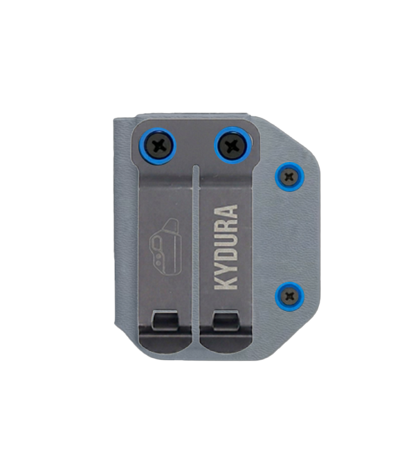 Szara ładownica na magazynek Glock 17 Kydura z klipsem - widok od tyłu