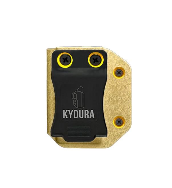 Złota ładownica na magazynek Sig Sauer P320 Kydura z klipsem ABS - widok od tyłu