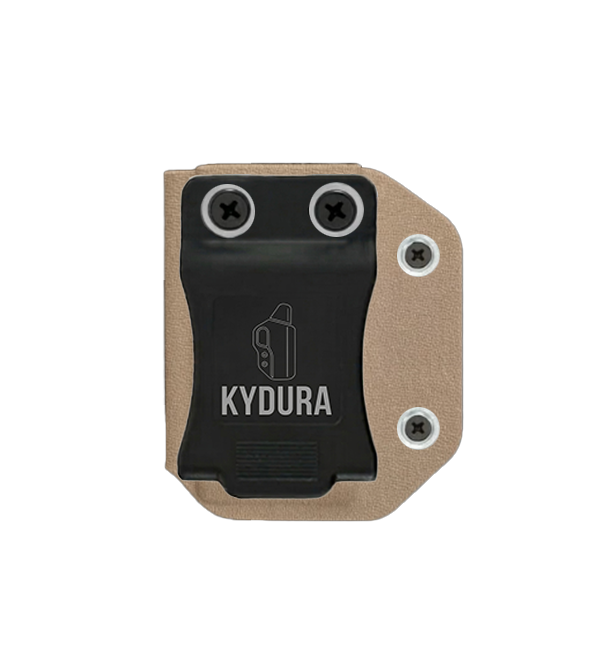 Brązowa ładownica na magazynek Sig Sauer P320 Kydura z klipsem ABS - widok od tyłu